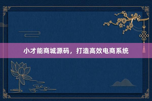小才能商城源码，打造高效电商系统